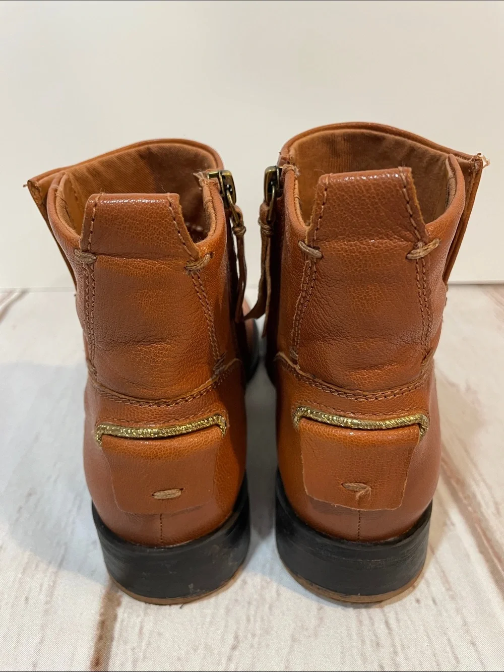 Franco Sarto Leather Ankle Boots  Brown Women’s 7.5 Chelsea Zip Classic Booties